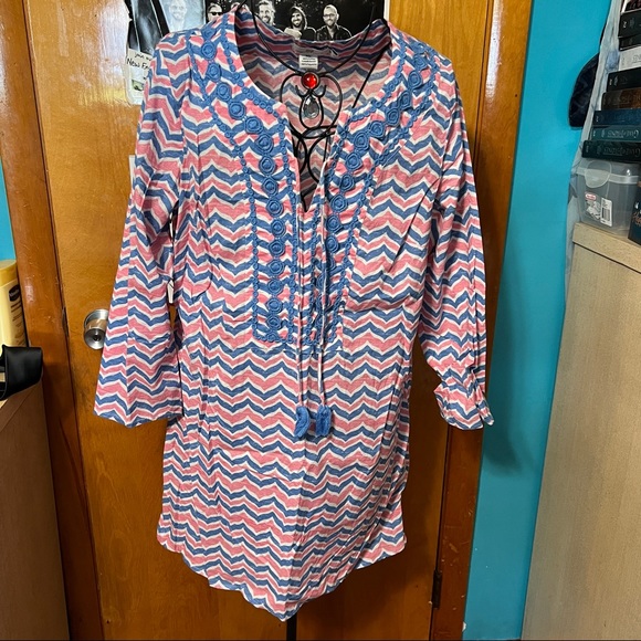 Vineyard vines cotton cover up beach dress whales tails chevron pink blue large - Picture 1 of 8